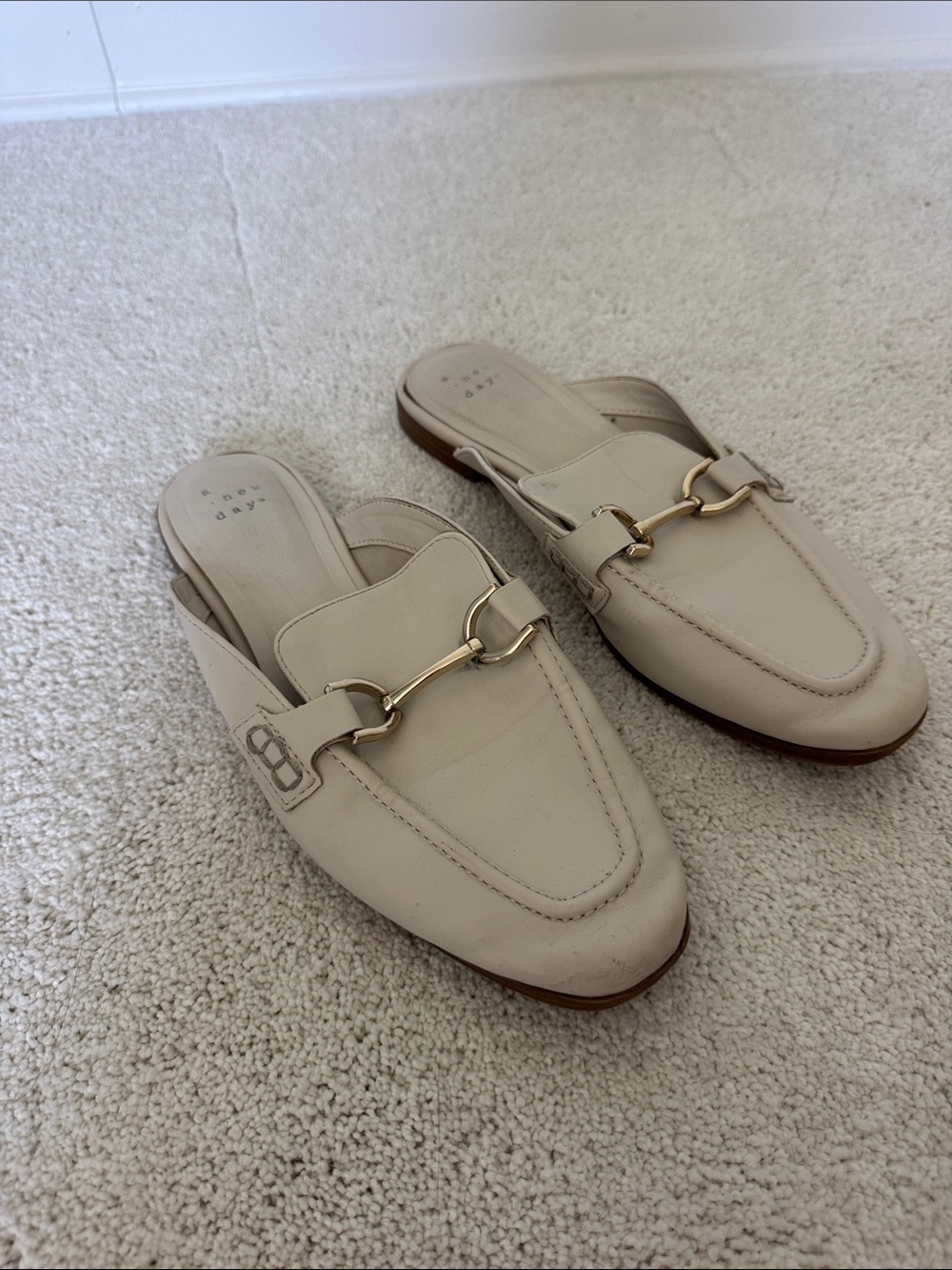 a new day Cream Slip-On Mules with Gold Horsebit